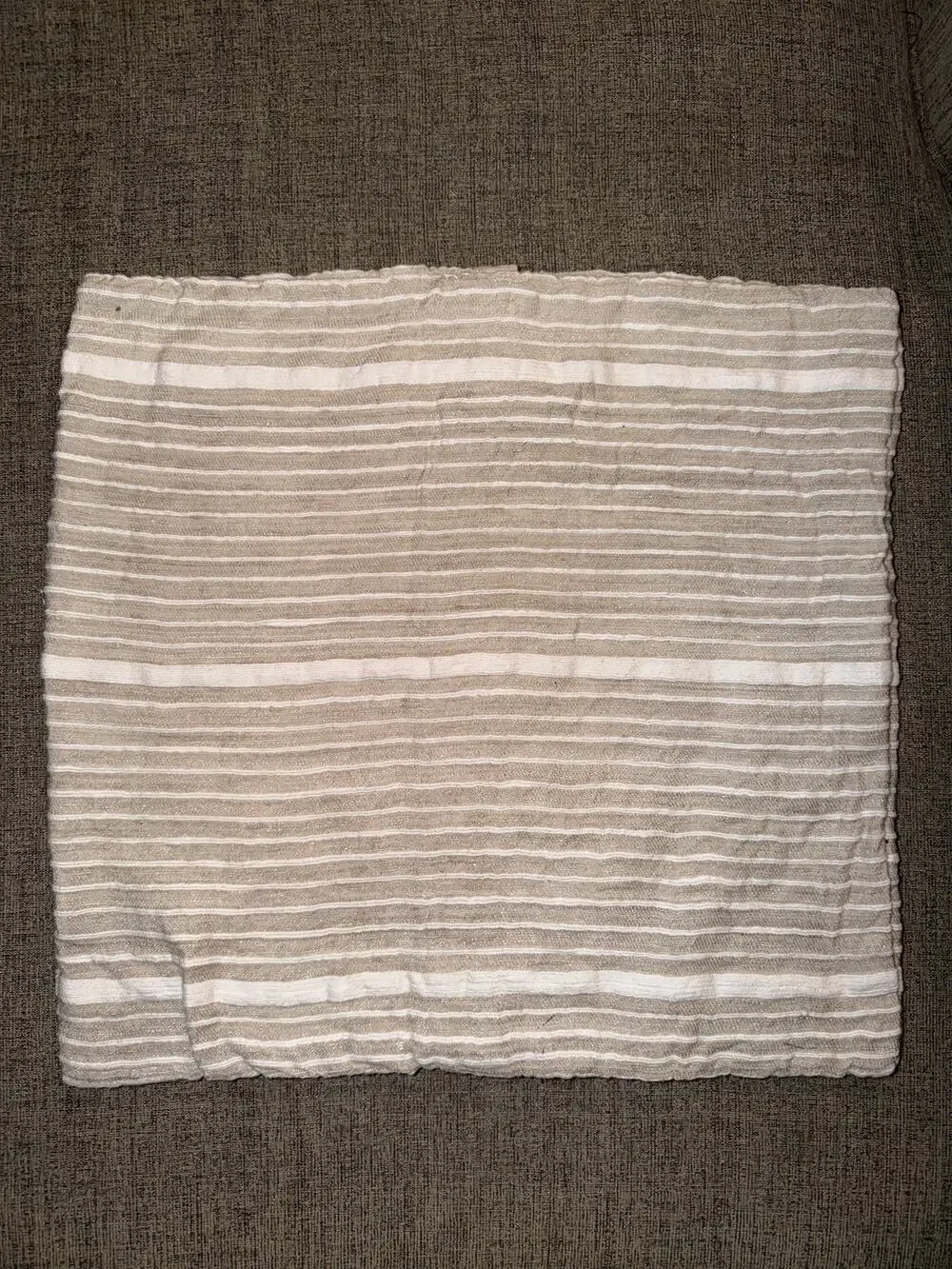 West Elm 20x20 Silk Cotton Stripe Pillow Cover Neutral Taupe Ivory